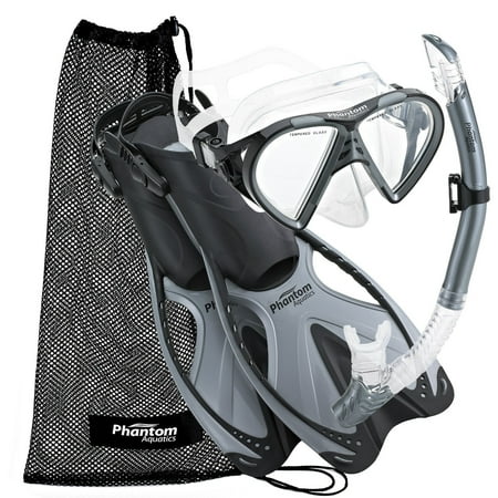 Phantom Aquatics Speed Sport Mask Fin Snorkel Set Adult, Silver - Large/X-Large/Size 9 to 13