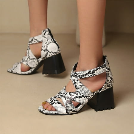 Cathalem Ladies Fashion Leather Snakeskin Hollow Open Toe Thick High Heel Back Zipper Roman Sandals Sandals Women Go Walk White 6.5
Cathalem Ladies Fashion Leather Snakeskin Hollow Open Toe Thick High Heel Back Zipper Roman Sandals Sandals Women Go Walk White 6.5
