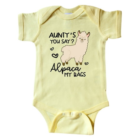 Inktastic Aunty s You Say Alpaca My Bags Gift Baby Boy or Baby Girl Bodysuit
Inktastic Aunty s You Say Alpaca My Bags Gift Baby Boy or Baby Girl Bodysuit