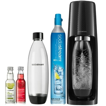 SodaStream Fizzi Black Sparkling Water Maker Bundle With (2) BPA-Free Bottles and (2) Fruit Drops