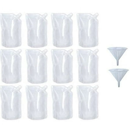 

OUNONA 12Pcs Drink Pouches 500ml Refillable Clear Liquor Flasks Juice Drinking Bags with Funnels for Travel Camping