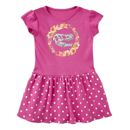Inktastic Tyrannosaurus Rex Skull with Colorful Flowers Gift Baby Girl Dress