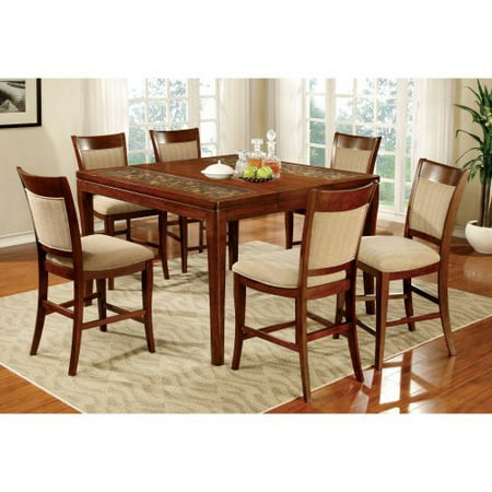 Furniture of America Creekmore Counter Height 7 Piece Dining Table Set with Woven Table Top Design