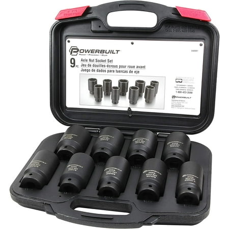 Powerbuilt 9 Piece Deluxe Axle Nut Socket Set Tools for Removing Front Wheel Axle Nuts Foreign Vehicles - 648991
