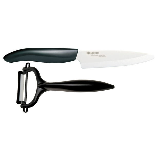 Kyocera Advanced Ceramic 4.5" Utility Knife and Y Peeler 2 Piece Set, Black/White