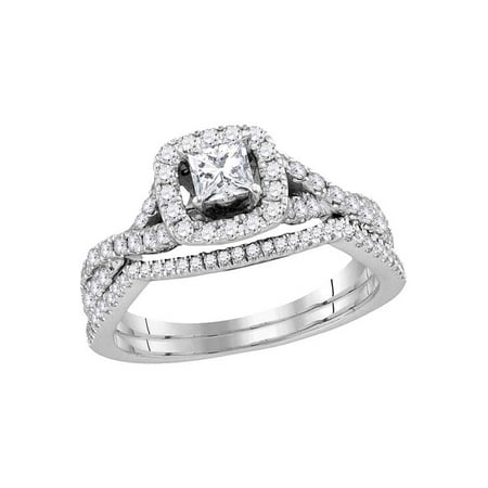 14kt White Gold Womens Princess Diamond Bridal Wedding Engagement Ring Band Set 1.00 Cttw