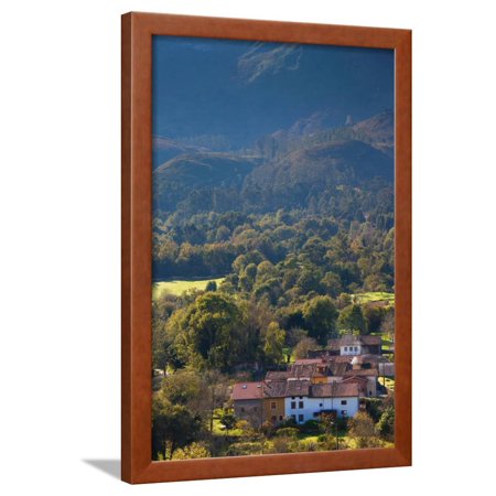 Houses in a village on a hill, Picos de Europa, La Galguera, Asturias Province, Spain Framed Print Wall Art