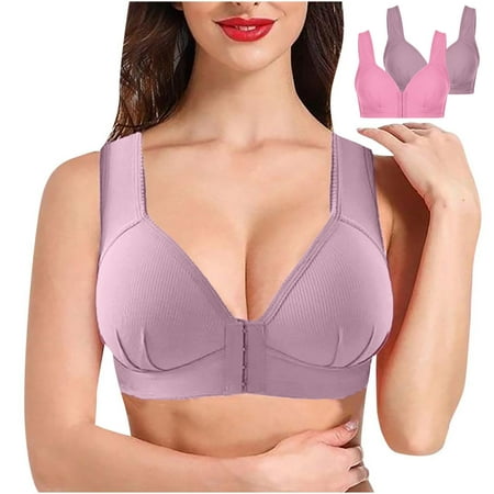 GiliGiliso 2pcs Woman s Plus Size Wire Free Comfortable Push Up Hollow Out Bra Underwear
