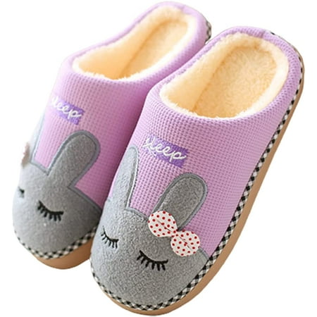 PIKADINGNIS Women Memory Foam Warm Slippers Cute Bunny Animal Furry Home Shoes Slip On Plush Slipper