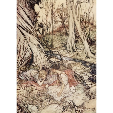 Midsummer Nights Dream 1908 On primrose buds Poster Print by A Rackham