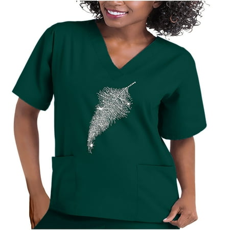 Scrub Tops Women Feather Print V-Neck Short Sleeve Working Uniform Blouse Medical Scrub Tee with Pockets
Scrub Tops Women Feather Print V-Neck Short Sleeve Working Uniform Blouse Medical Scrub Tee with Pockets
