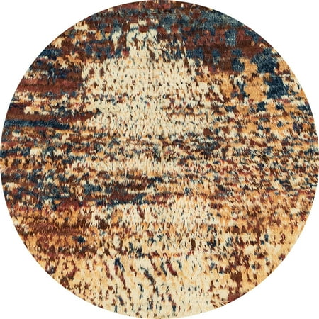 Ahgly Company Indoor Round Abstract Sangria Brown Area Rugs 5 Round