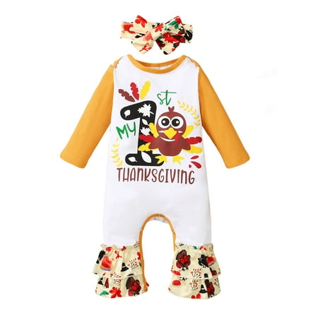 Afunbaby Toddler Baby Girls Thanksgiving Day Romper Outfits Long Sleeve Bell-Bottom Jumpsuit + Headband Set Yellow 18-24 Months
Afunbaby Toddler Baby Girls Thanksgiving Day Romper Outfits Long Sleeve Bell-Bottom Jumpsuit + Headband Set Yellow 18-24 Months