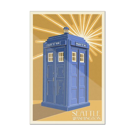 Seattle, Washington - British Police Call Box - Letterpress - Lantern Press Poster (12x18 Acrylic Wall Art Gallery Quality)
