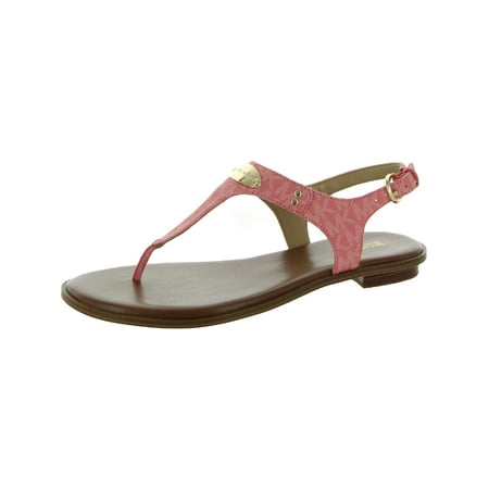 MICHAEL Michael Kors Women s Leather Two Tone MK Plate T-Strap Thong Sandals