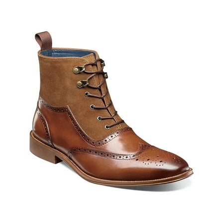 Mens Stacy Adams Malone Wingtip Lace Up Boot Leather Suede Cognac 25541-221