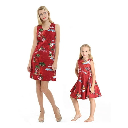 Matching Hawaiian Luau Mother Daughter Dresses in Christmas Santa in Hawaii