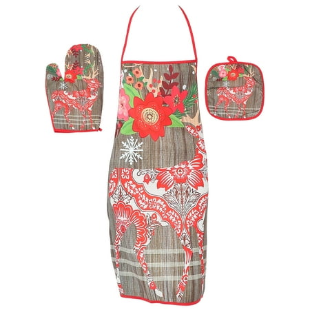 1 Set Christmas Home Cloth Apron Cartoon Apron Kitchen Anti-scald Glove