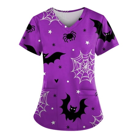 Sksloeg Sksloeg Scrub Top for Women Summer Leopard Pumpkin Print Top Comfortable Easy Workwear V-Neck Short Sleeve Scrub Top with Pockets Light Purple 5XL 
Sksloeg Sksloeg Scrub Top for Women Summer Leopard Pumpkin Print Top Comfortable Easy Workwear V-Neck Short Sleeve Scrub Top with Pockets Light Purple 5XL