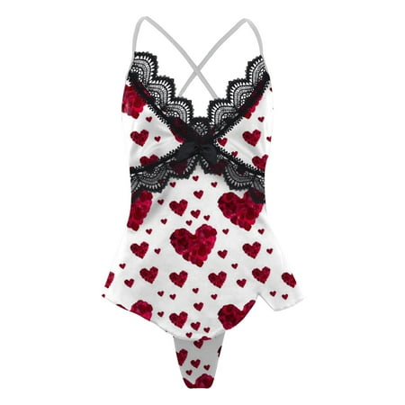 Qcmgmg Women Floral Lace Pj Sets Onesies Love Print Pjs Sleepwear Bodysuit One Piece Pajamas M 
Qcmgmg Women Floral Lace Pj Sets Onesies Love Print Pjs Sleepwear Bodysuit One Piece Pajamas M