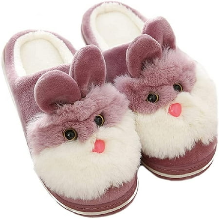 PIKADINGNIS Women s winter rabbit animal plush slippers warm home slippers indoor outdoor cotton slippers