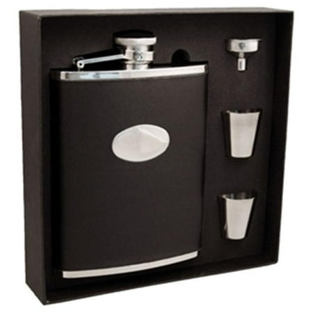 Eclipse Black Leather 18 oz Deluxe Flask Gift Set