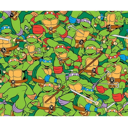 TMNT Heroes in a Half Shell Packed, Flannel, Green, 42/43" Wide, Fabric by the Yard