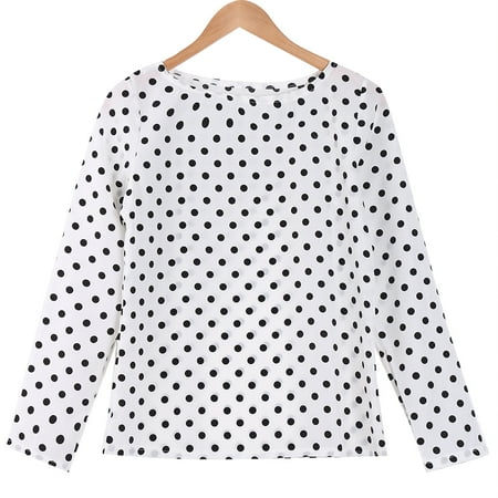 Fashion Women Loose Tops Long Sleeve Polka Dot Chiffon Blouse Casual Shirts