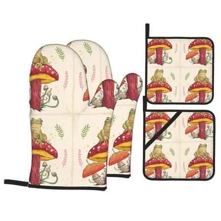 Oven Mitts and Pot Holders 4 Piece Frog Sitting On Mushroom High Heat Slip Resistant Oven Mitt and Trivets Set Kitchen Oven Glove Pot Holders for Cooking Baking Grilling
Oven Mitts and Pot Holders 4 Piece Frog Sitting On Mushroom High Heat Slip Resistant Oven Mitt and Trivets Set Kitchen Oven Glove Pot Holders for Cooking Baking Grilling