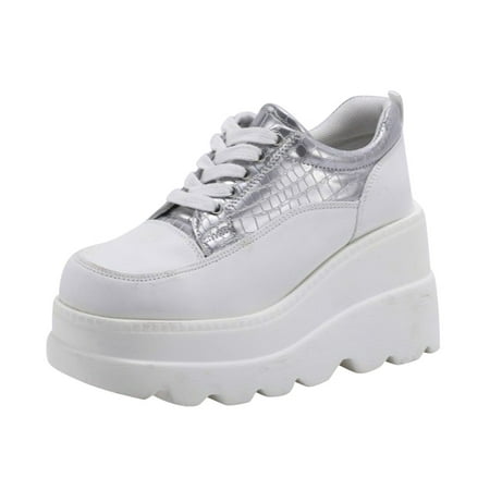 Women Walking Shoes Ladies Fashion Leather Colorblock Round Toe Lace Up Wedge Platform Casual Shoes casual shoes for Women PU Silver
Women Walking Shoes Ladies Fashion Leather Colorblock Round Toe Lace Up Wedge Platform Casual Shoes casual shoes for Women PU Silver