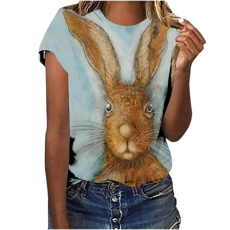 Drindf Womens T-Shirt Cute Bunny Printed Short Sleeves Crew Neck Shirt Summer Basic Blouse Casual Comfy Camping Hiking Tee Tops 
Drindf Womens T-Shirt Cute Bunny Printed Short Sleeves Crew Neck Shirt Summer Basic Blouse Casual Comfy Camping Hiking Tee Tops