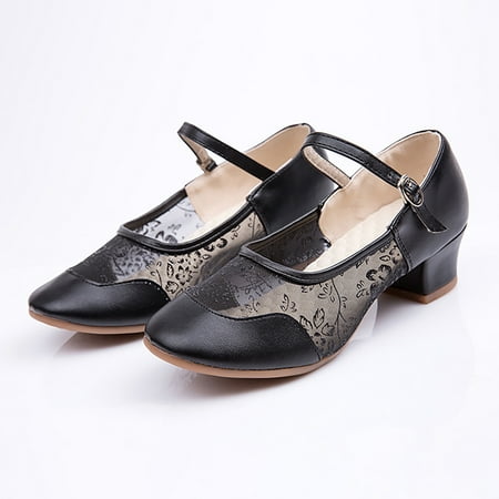 Women s Middle Heel Mesh Buckle Latin Dance Shoes Single Shoe Dance Shoes