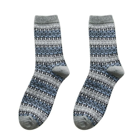 OKESYO Autumn Winter Men Warm Thickened Soft Socks Retro Calf Length Socks (Grey)