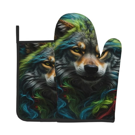 Gaeub Realistic Style Colorful Wolf Print Oven Mitts and Pot Holders Sets of 2 Heat Resistant Pad Cooking Gloves for Baking BBQ Home Decor
Gaeub Realistic Style Colorful Wolf Print Oven Mitts and Pot Holders Sets of 2 Heat Resistant Pad Cooking Gloves for Baking BBQ Home Decor