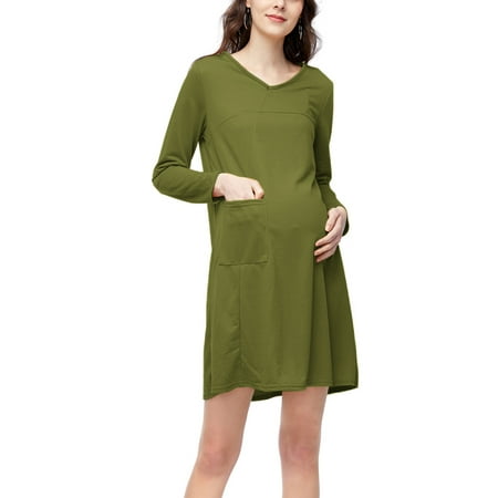 ZANZEA Maternity Dresses Long Sleeve V-Neck Pregnancy Casual Dress