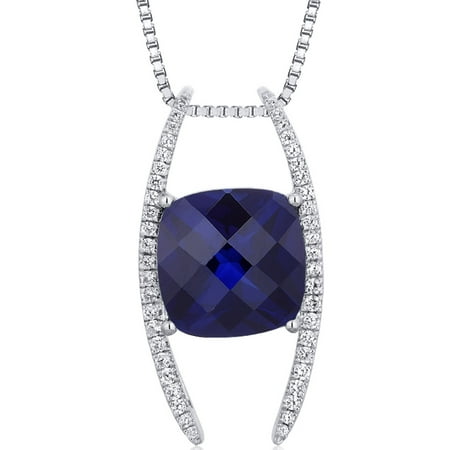 Peora 7.50 Carat T.G.W. Cushion Cut Created Blue Sapphire Rhodium over Sterling Silver Pendant, 18