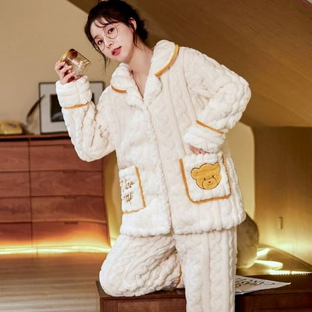 CoCopeaunt Autumn and winter new coral velvet thickened pajamas female suit cute sweet facecloth can be worn outside the home clothes
CoCopeaunt Autumn and winter new coral velvet thickened pajamas female suit cute sweet facecloth can be worn outside the home clothes