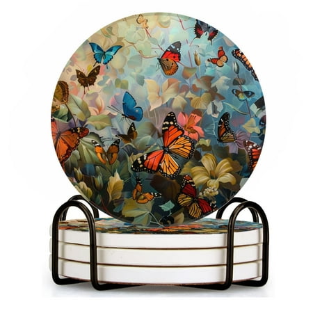 BaHomeck Drink Coasters Set of 4 with Holder Beautiful fresh flowers with fluttering butterflies Water Absorbent Ceramic Coasters Tabletop Protection Suitable for Various Cup Home Decor
BaHomeck Drink Coasters Set of 4 with Holder Beautiful fresh flowers with fluttering butterflies Water Absorbent Ceramic Coasters Tabletop Protection Suitable for Various Cup Home Decor