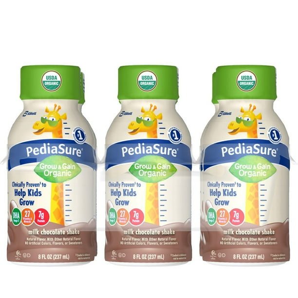 PediaSure Organic Kid’s Nutrition Shake, Non-GMO, No Artificial Flavors Or Colors, No Artificial Growth Hormones, 7g Protein, 32mg DHA Omega-3, Milk Chocolate, 8 fl oz, 6 Count