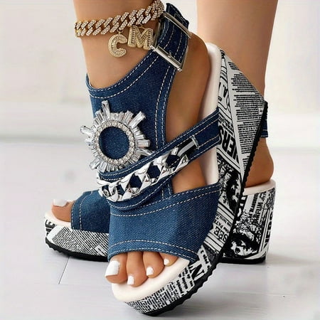 Women s Chain & Rhinestone Decor Sandals Slingback Peep Toe Ankle Strap Buckle Wedge Shoes Summer Platform Sandals
Women s Chain & Rhinestone Decor Sandals Slingback Peep Toe Ankle Strap Buckle Wedge Shoes Summer Platform Sandals