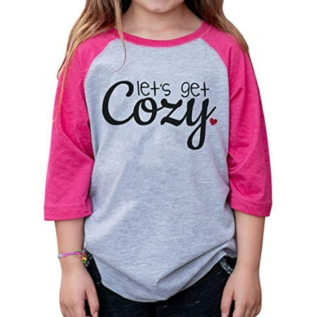 7 ate 9 Apparel Girls Let s Get Cozy Valentine s Day Pink Raglan Shirt