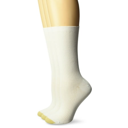 Gold Toe Women s Non-Binding Ribbed Crew Socks 3-Pairs White Medium