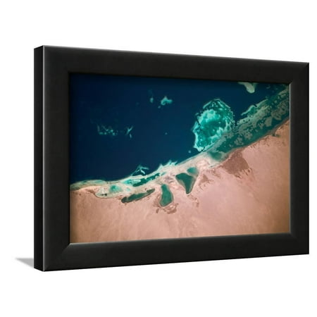 Satellite view of coastal area and Red Sea, Egypt Framed Print Wall Art