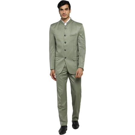 Royal Kurta Men s Regular Fit Bandhgala Suit (12312_Olive_Coat-46 & Pant-40)