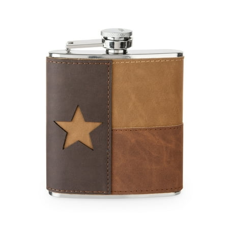 Foster & Rye Leather Texas Metal Flasks 6 oz Brown