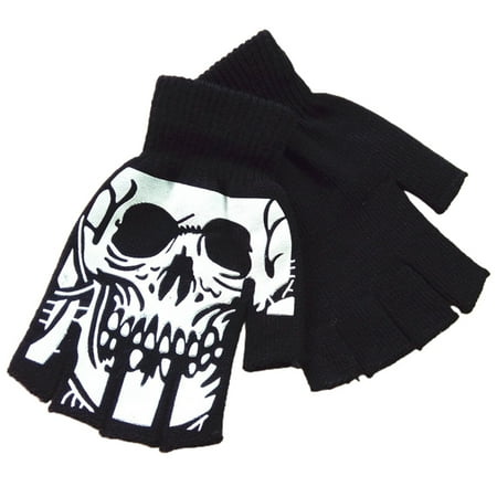Halloween Gloves Skeleton Half Finger Gloves Unisex Warm Gloves Party Supplies