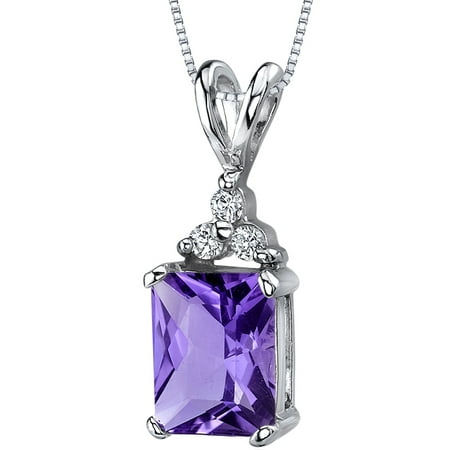 Peora 2.00 Carat T.G.W. Radiant Cut Amethyst 3 CZ Accent Rhodium over Sterling Silver Pendant, 18