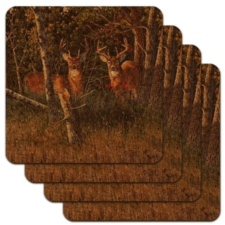 Deer in the Woods Low Profile Novelty Cork Coaster Set