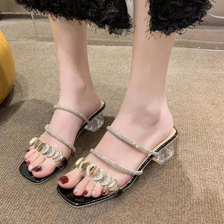 Womens Open Toe Sandals- One-line Middle Heel Solid Color Dressy Casual Sandals Black Size 7
Womens Open Toe Sandals- One-line Middle Heel Solid Color Dressy Casual Sandals Black Size 7