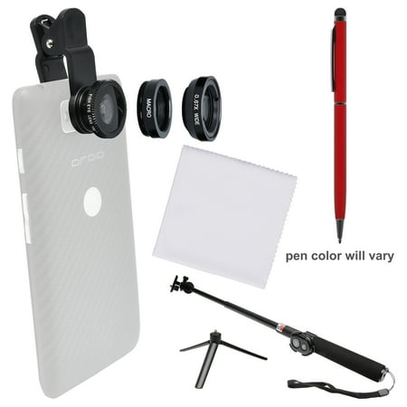 Zuma 3-in-1 Clip-on Fisheye, Macro & .67x Wide-Angle Lens Set for Smartphones & Tablets with Selfie Stick + Stylus Pen + Cleaning Cloth + Kit Zuma 3-in-1 Clip-on Fisheye, Macro & .67x Wide-Angle Lens Set for Smartphones & Tablets with Selfie Stick + Stylus Pen + Cleaning Cloth + Kit